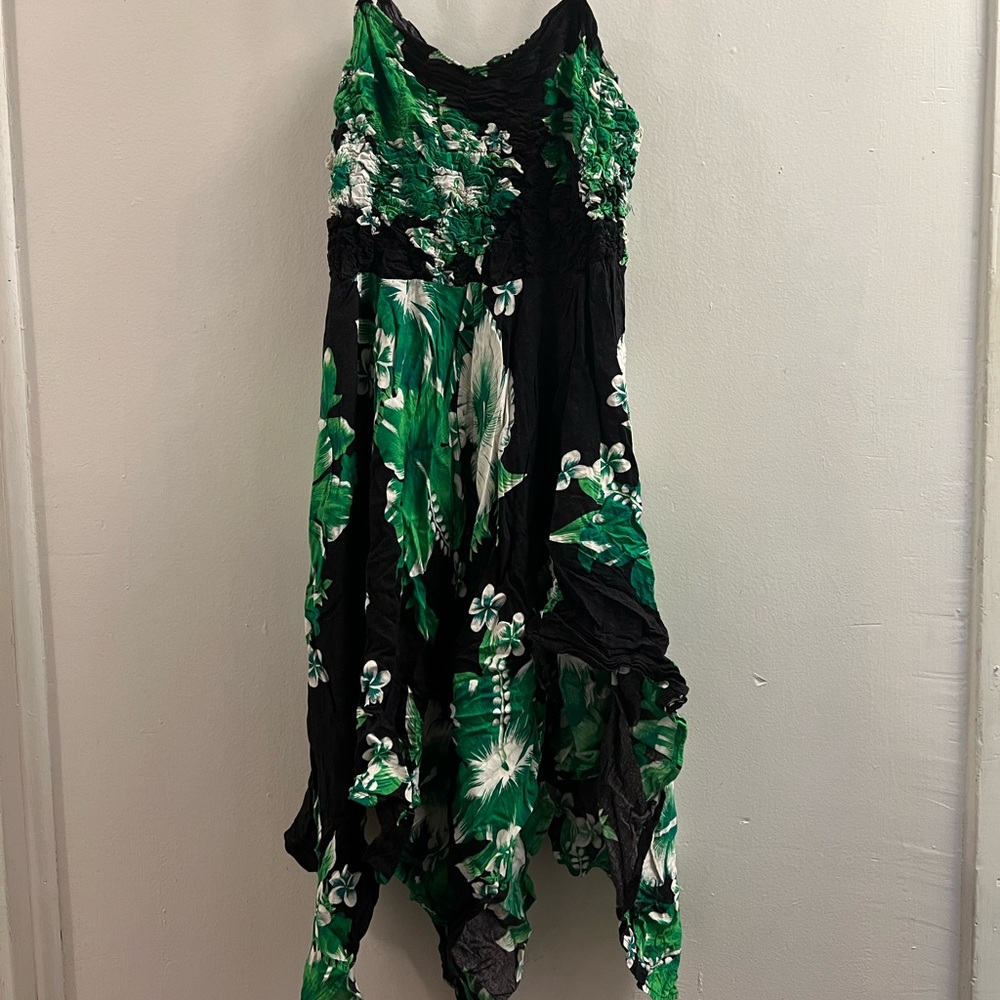 Y2k black and green floral dress